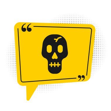 Siyah Kafatası simgesi beyaz arkaplanda izole edildi. Mutlu Cadılar Bayramı Partisi. Sarı konuşma balonu sembolü. Vektör.