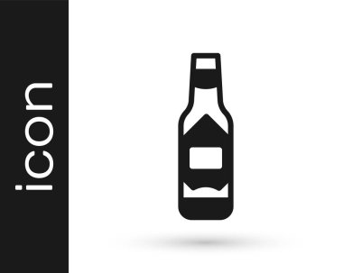 Beyaz arkaplanda siyah Tabasco sosu ikonu var. Kırmızı biberli baharatlı biber sosu. Vektör.