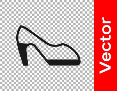 Saydam arka planda izole edilmiş yüksek topuklu siyah kadın ayakkabısı. Vektör.