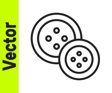 Beyaz arkaplanda izole edilmiş kıyafet simgesi için siyah çizgi dikiş düğmesi. Giysi düğmesi. Vektör İllüstrasyonu.