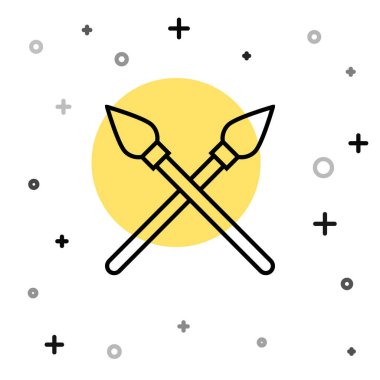 Siyah çizgi, beyaz arka planda izole edilmiş ortaçağ mızrakları ikonu. Ortaçağ silahı. Rastgele dinamik şekiller. Vektör.