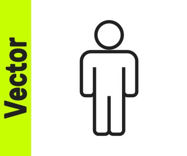 Beyaz arkaplanda siyah çizgi simge kullanıcısı izole edildi. İş simgesi kullanıcı profili simgesi simgesi. Erkek kullanıcı işareti. Vektör.