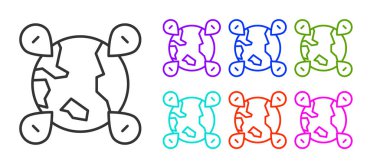 Beyaz arkaplanda izole edilmiş siyah çizgi simgesi. Dünya ya da Dünya işareti. Simgeleri renklendirin. Vektör.