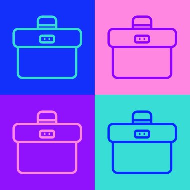Pop Art Line Evrak Çantası simgesi renk arkaplanında izole edildi. İş ilanı. İş portföyü. Vektör.
