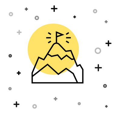 Beyaz arkaplanda izole edilmiş siyah çizgi dağları. Zaferin ya da başarının sembolü. Gol başarısı. Rastgele dinamik şekiller. Vektör.