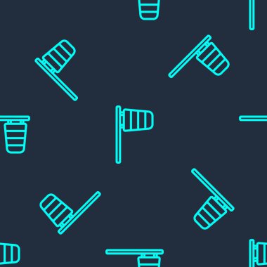 Yeşil çizgi koni meteorolojisi rüzgar gülü ikonu mavi arka planda izole edilmiş pürüzsüz desen. Rüzgâr Sock rüzgarın yönünü ve gücünü gösteriyor. Vektör.