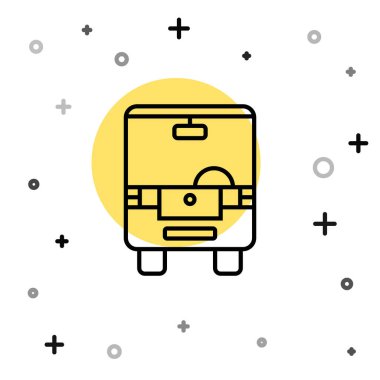 Beyaz arkaplanda siyah çizgi otobüs simgesi izole edildi. Ulaşım konsepti. Otobüs turu tabelası. Turizm ya da kamu aracı sembolü. Rastgele dinamik şekiller. Vektör.