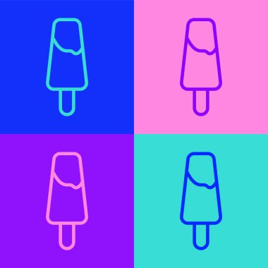 Popüler sanat eseri dondurma, ahşap çubuk ikonu, renkli arka planda izole edilmiş. Vektör.