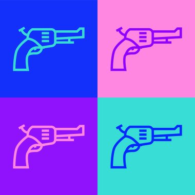 Pop Art Line Revolver silah ikonu renk arkaplanında izole edildi. Vektör.