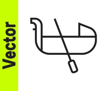 Siyah çizgi Gondol teknesi İtalya Venedik ikonu beyaz arka planda izole edildi. Turizm kürek çekme romantikliği. Vektör.