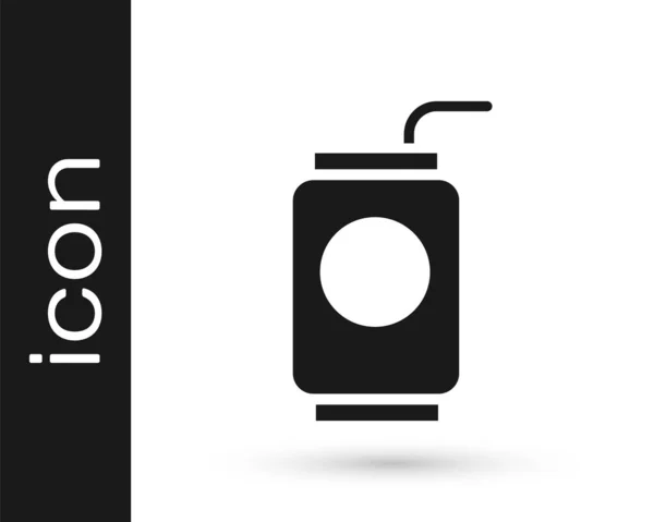 Canette Soda Grise Avec Icône Paille Boire Isolée Sur Fond — Image vectorielle
