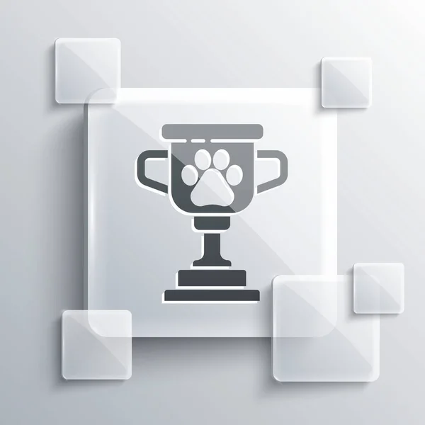 灰色宠物奖象征图标孤立在灰色背景 宠物足迹奖章作为宠物展览的获奖者概念 方块玻璃面板 — 图库矢量图片