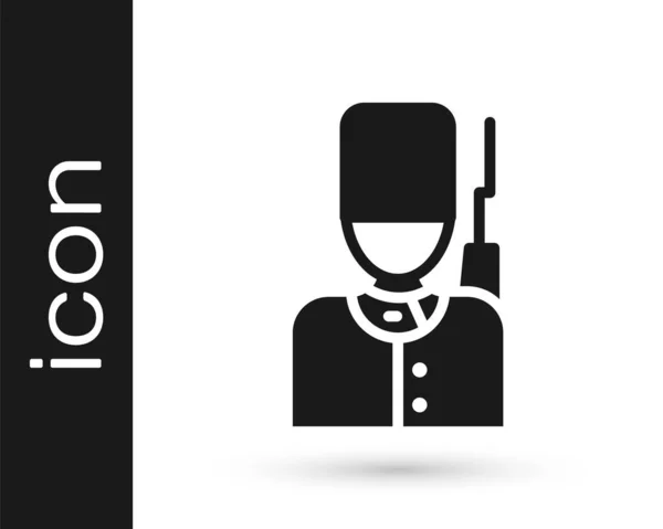 Gardien Britannique Noir Avec Chapeau Peau Ours Icône Marche Isolé — Image vectorielle