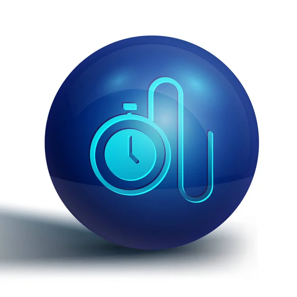 Blaue Uhr Mit Einem Kettensymbol Auf Weißem Hintergrund Blauer Kreis — Stockvektor