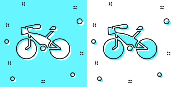 Icono Bicicleta Línea Negra Aislado Sobre Fondo Verde Blanco Carrera — Vector de stock