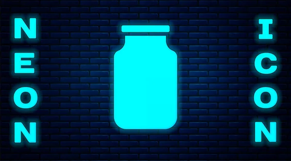 发光的霓虹灯玻璃瓶与螺丝帽图标隔离在砖墙的背景 — 图库矢量图片