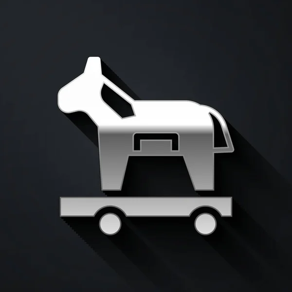 Icono Caballo Troya Plateado Aislado Sobre Fondo Negro Estilo Sombra — Vector de stock