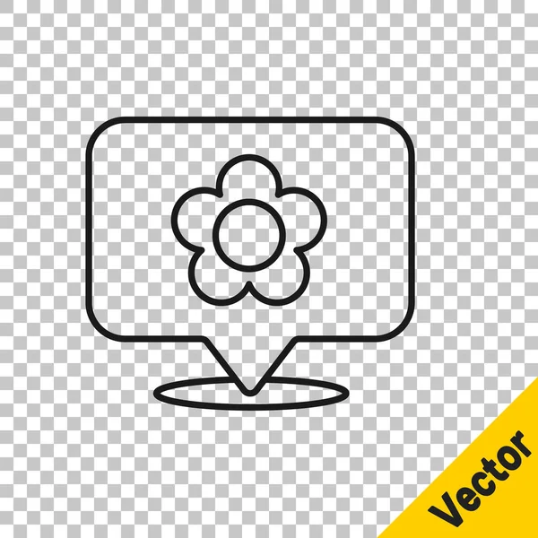 Linha Preta Localização Com Ícone Flor Isolado Fundo Transparente Ilustração — Vetor de Stock