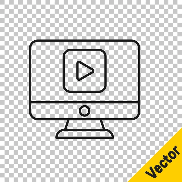 Linha Preta Ícone Vídeo Reprodução Online Isolado Fundo Transparente Monitor — Vetor de Stock