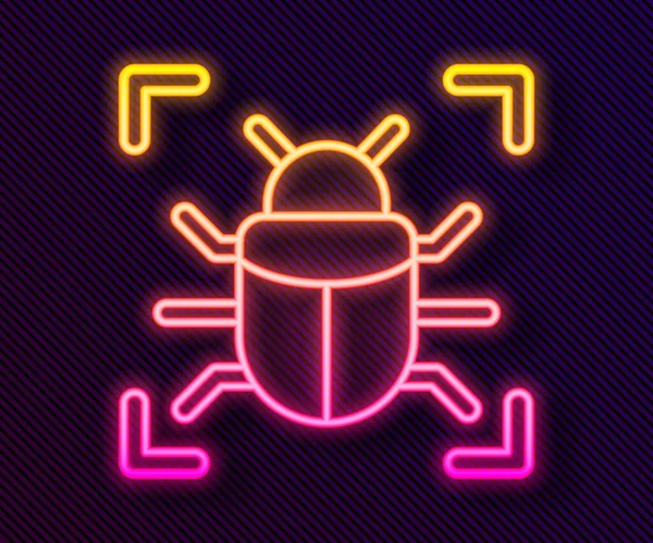 Gloeiende Neon Lijn System Bug Concept Icoon Geïsoleerd Zwarte Achtergrond — Stockvector