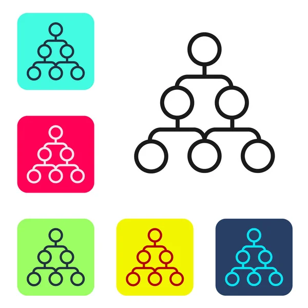 Linea Nera Gerarchia Aziendale Organogramma Grafico Infografica Icona Isolata Sfondo — Vettoriale Stock
