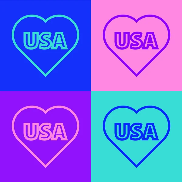 Pop Sanat Çizgisi Usa Independence Day Simgesi Renk Arkaplanında Izole — Stok Vektör