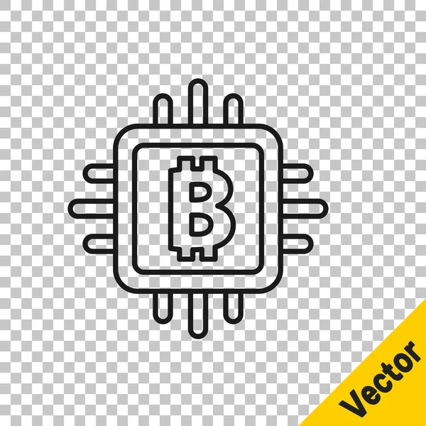 Fekete Vonal Cpu Bányászat Farm Ikon Elszigetelt Átlátható Háttérrel Bitcoin — Stock Vector