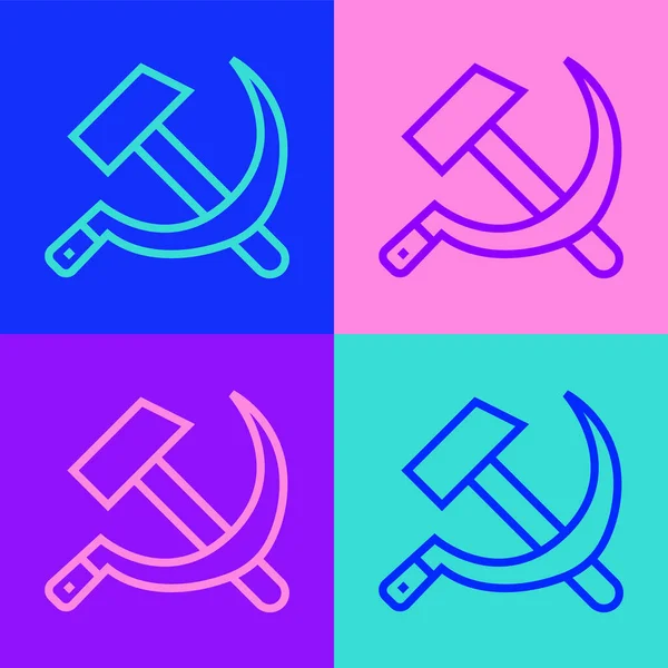 Pop Art Line Hammer Sickle Ussr Icon Isolated Color Background — Stock Vector