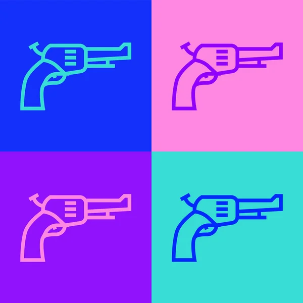 Pop Konst Linje Revolver Pistol Ikon Isolerad Färg Bakgrund Vektor — Stock vektor