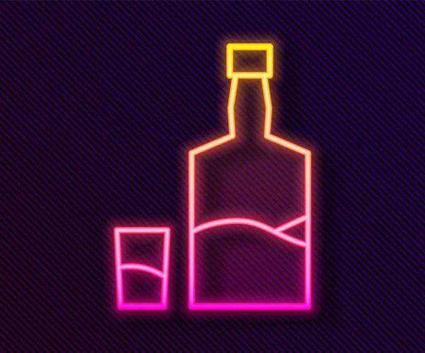 Świecąca Neonowa Butelka Tequili Szklana Ikona Odizolowana Czarnym Tle Meksykański — Wektor stockowy