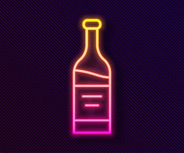 Gloeiende Neon Lijn Fles Van Wijn Pictogram Geïsoleerd Zwarte Achtergrond — Stockvector