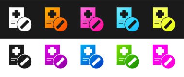 Tıbbi reçete simgesini siyah beyaz arkaplanda izole et. RX formu. Yemek tarifi. Eczane ya da ilaç sembolü. Vektör İllüstrasyonu.