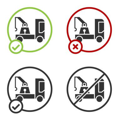 Siyah Çekici ikonu beyaz arka planda izole edildi. Çember düğmesi. Vektör İllüstrasyonu.