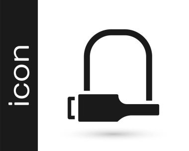 Gri bisiklet kilidi, beyaz arka planda izole edilmiş sanayi simgesi. Vektör İllüstrasyonu.