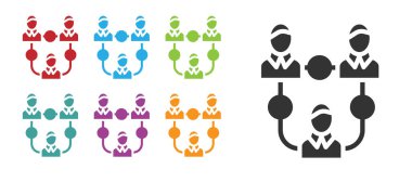 Siyah Proje ekip taban simgesi beyaz arkaplanda izole edildi. İş analizi ve planlama, danışmanlık, takım çalışması, proje yönetimi. Simgeleri renklendirin. Vektör.