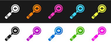 Büyüteç simgesini siyah beyaz arkaplanda izole et. Arama, odaklanma, yakınlaştırma, iş sembolü. Vektör.