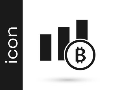 Siyah Pie grafiksel bitcoin simgesi beyaz arkaplanda izole edildi. Diyagram çizelgesi. Vektör.