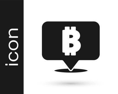 Siyah Kripto para birimi Bitcoin simgesi beyaz arka planda izole edildi. Madeni para. Engelleme zinciri tabanlı şifreli para birimi. Vektör.