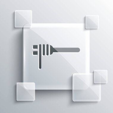 Çatal ikonunun üzerindeki gri makarna gri arka planda izole edilmiş. İtalyan restoranı. Kare cam paneller. Vektör.