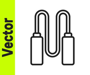 Siyah çizgi atlama ipi simgesi beyaz arkaplanda izole edildi. İp atlıyorum. Spor malzemeleri. Vektör İllüstrasyonu.