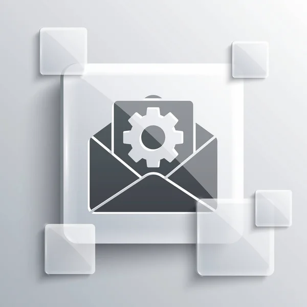 Grijze Envelop Instelling Pictogram Geïsoleerd Grijze Achtergrond Vierkante Glazen Panelen — Stockvector