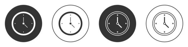 黒い時計のアイコンは 白い背景に隔離された 時間の象徴だ 丸ボタン ベクターイラスト — ストックベクタ
