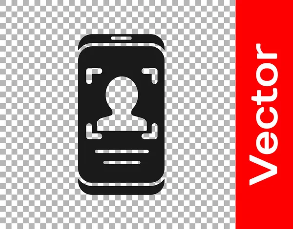 Schwarzes Handy Und Icon Zur Gesichtserkennung Isoliert Auf Transparentem Hintergrund — Stockvektor