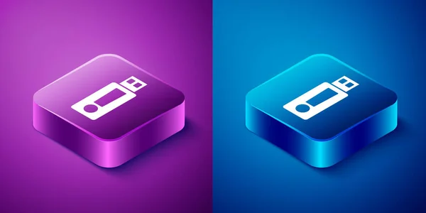 Icono Unidad Flash Usb Isométrico Aislado Fondo Azul Púrpura Botón — Vector de stock