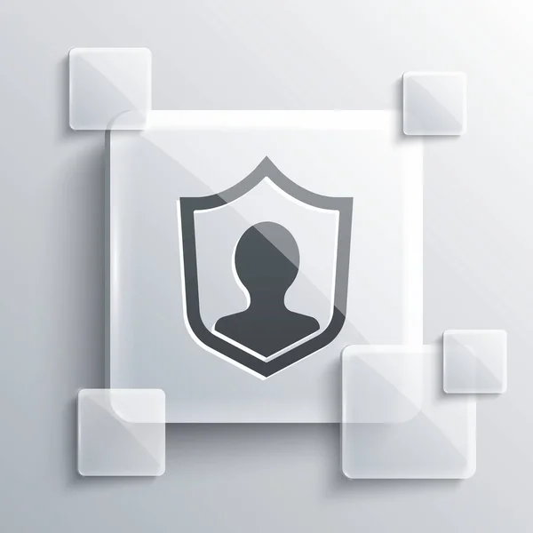 灰色用户保护图标隔离在灰色背景 安全用户登录 密码保护 个人数据保护 方块玻璃面板 — 图库矢量图片