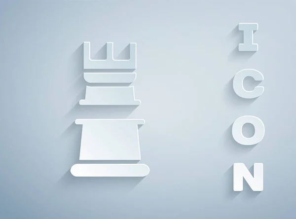 在灰色背景下孤立的剪纸业务策略图标 国际象棋的象征游戏 造纸艺术风格 — 图库矢量图片