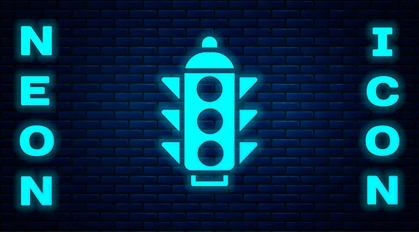Leuchtendes Neon Ampel Symbol Isoliert Auf Backsteinwand Hintergrund Vektor — Stockvektor