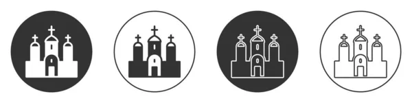 Zwarte Kerk Gebouw Pictogram Geïsoleerd Witte Achtergrond Christelijke Kerk Religie — Stockvector