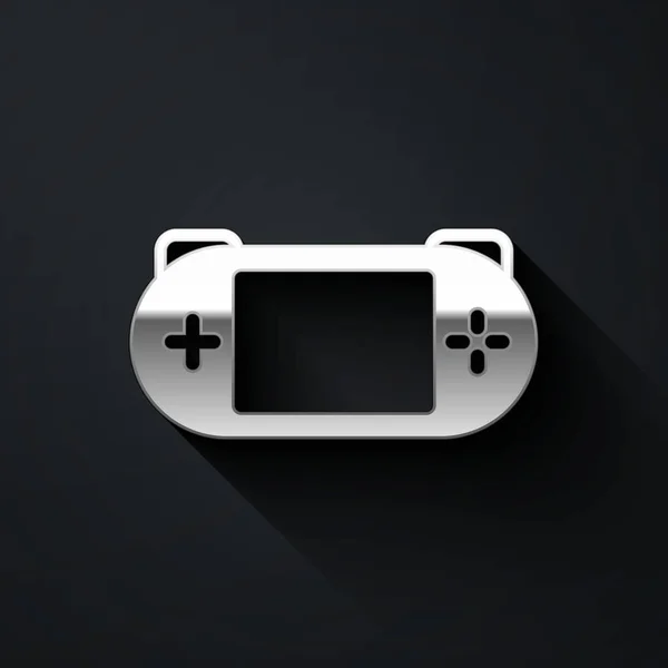 Silver Portable Video Game Console Pictogram Geïsoleerd Zwarte Achtergrond Gamepad — Stockvector