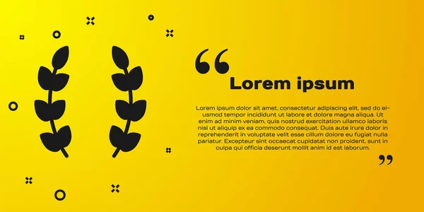 Corona Laurel Negro Icono Aislado Sobre Fondo Amarillo Triunfo Símbolo — Vector de stock